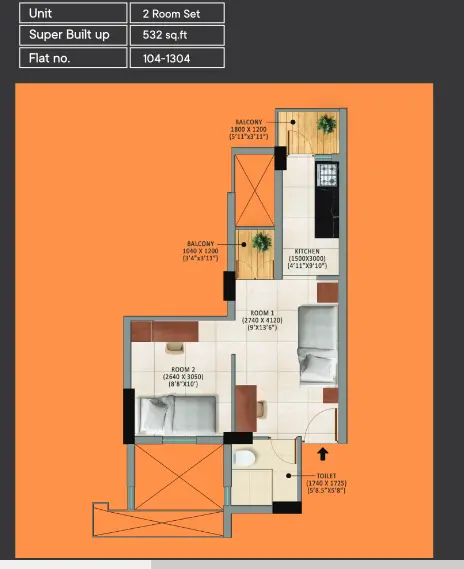 1bhk flat layout of meridian height